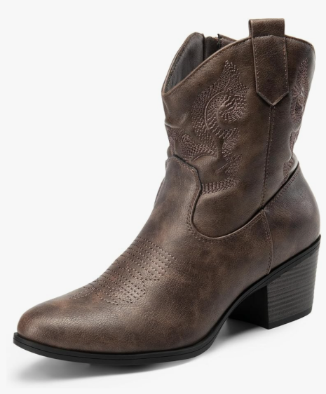 Women's Western Cowboy Cowgirl Embroidered Ankle Boots Fashion Low chunky Heel Round Toe Fall Short Booties Shoes, 11