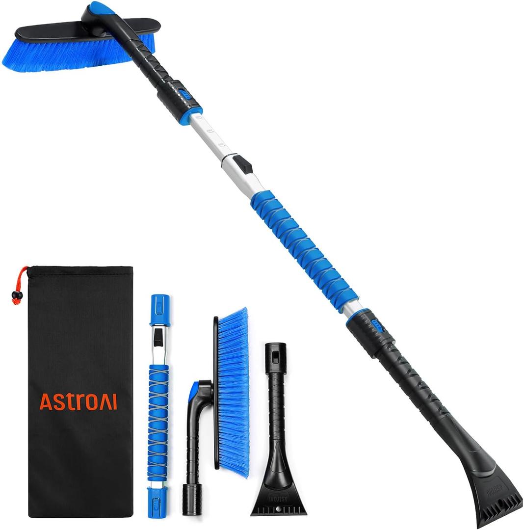 AstroAI 47.2" Ice Scrapers for Car Windshield and Extendable Snow Scraper with Foam Grip and 360 Pivoting Brush Head for Christmas Car Auto Truck SUV(Blue) (Medium)