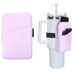 PATIKIL Silicone Water Bottle Pouch, Waterproof Drinking Tumbler Pouch with Pocket and Strap for Gym Outdoor Sports (Purple)