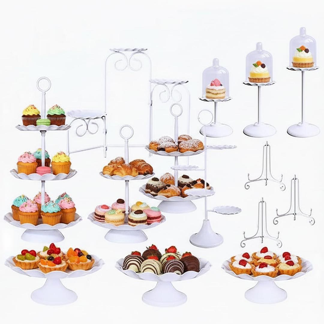 16 Pieces Cake Stands Metal Cupcake Holders Set for Graduation Party Dessert Table Wedding Baby Shower Birthday Tea Party Anniversary Christmas Antique European Decoration Fruits Snack Plate Tray