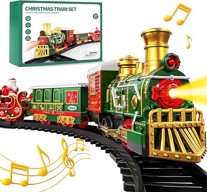 Train Set for Kids 3-5 4-7 4-8, Classic Christmas Electric Train Toys Set with Locomotive Engine, Lights & Sound, Tracks for Christmas Tree, Toy Train Set Gift for 3 4 5 6 Years Old Kids Boys Girls