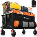 220L Collapsible Wagon Cart Foldable, 38" L Extra Large Heavy Duty Folding Beach Wagons with All-Terrain Wheels, Utility Carts for Camping, Sports, Shopping, Groceries - Black