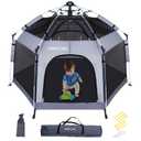 Premium Indoor and Outdoor Baby Playpen - Portable, Lightweight, Pop Up Pack and Play Toddler Play Yard w/Canopy and Travel Bag- Grey