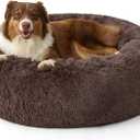 Bedsure SupportMax Calming Dog Beds Large Sized Dog - 36in Donut Washable Large Pet Bed,Anti-Slip Removable Cover,420GSM Round Anti-Anxiety Fluffy Plush Faux Fur Bed, Fits up to 80 lbs Pets