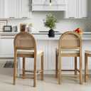 Nathan James Bailey Boucle Upholstered Rattan Bar Stool, Counter Height Stool with Natural Rattan Woven Back For Kitchen Island, Light Brown