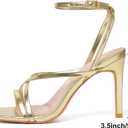 Mostrin Gold Strappy Heels for Women Open Square Toe Ankle Strap Stiletto Lace Up Heeled Sandals Sexy Comfort Dress Shoes Wedding Bridal Sandals Size, 7