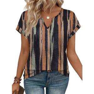 WIHOLL Womens Summer Tops 2026 Cap Short Sleeve Shirts V Neck Tshirts Spring Blouses Beach Vacation Clothes (X-Large)