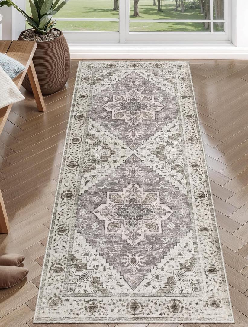SERISSA Boho Washable Runner Rug, 2x5 Rug Non-Slip Vintage Earth Tone Hallway Kitchen Runner Rug Ultra Soft Print Distressed Floor Carpet for Bedroom Bathroom Laundry Room