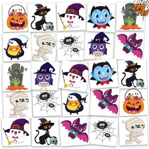 200 Pcs Halloween Temporary Tattoos for Kids, Halloween Party Favors , Trick or Treats for Party Supplies Favors, Goodie Bags, Halloween-Themed Prizes Assorted Gifts,1.89" x 1.89",10 Designs