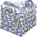 Ridhi Light Steel Blue Hand Block Print Cotton Waffle Dish Cloth Set of 6-12x12 Inch Super Absorbent, Soft, Reusable Kitchen Towels for Dish Drying Cleaning, Ideal for Spring, Easter, Valentine