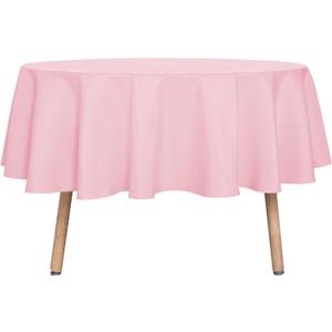 sancua Round Tablecloth - 70 Inch - Water Resistant Spill Proof Washable Polyester Table Cloth Decorative Fabric Table Cover for Dining Tables, Buffet Parties and Camping, Pink