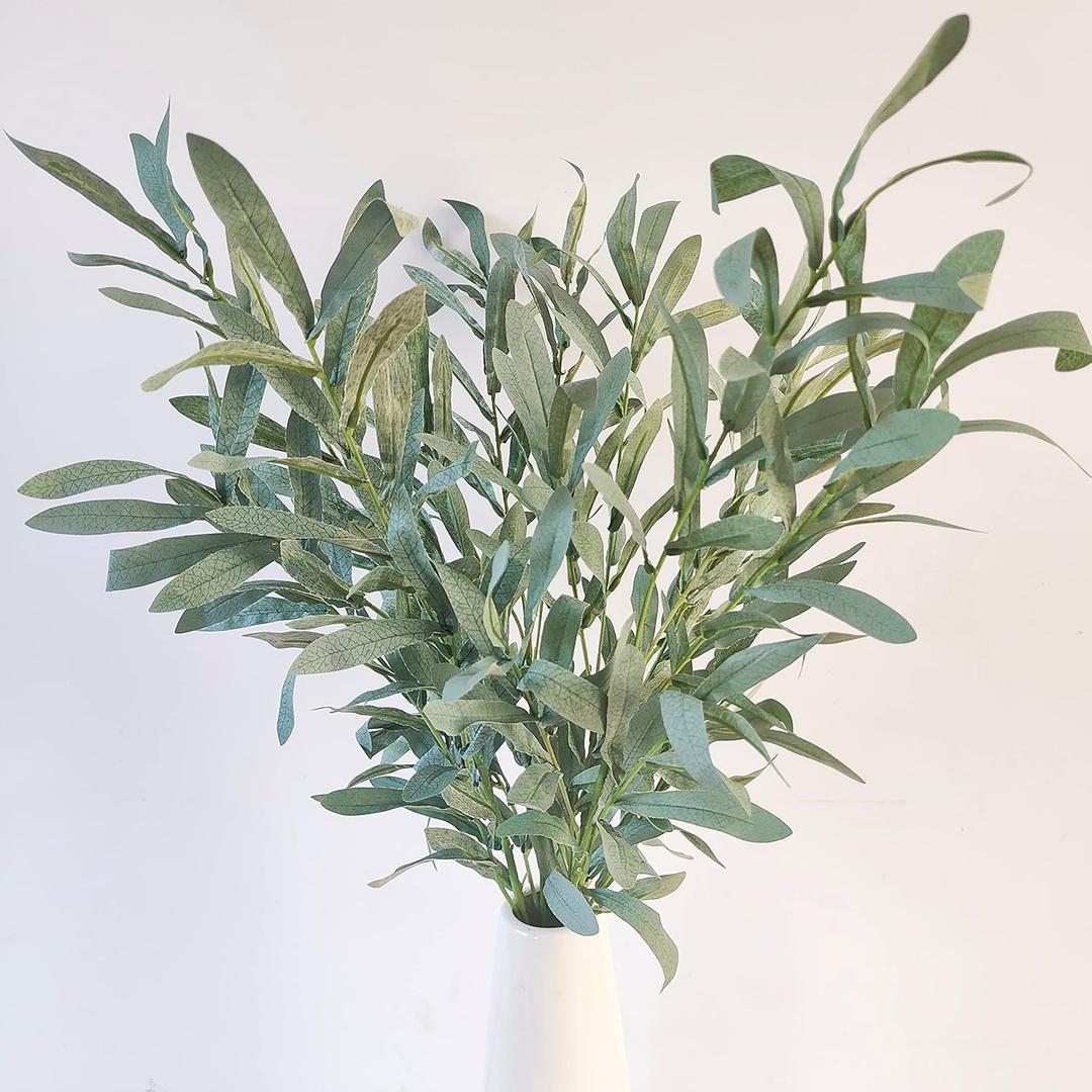 4pcs Faux Greenery Branches Stems Fake Olive Branches Artificial Plants for Vase Home Party Decoration (Gray Green)