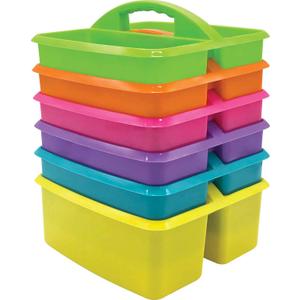 Teacher Created Resources Assorted Bright Colors Portable Plastic Storage Caddy 6-Pack for Classrooms, Kids Room, and Office Organization, (Lime, Orange, Pink, Purple, Teal, and Yellow) 3 Compartment