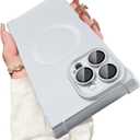 Magnetic for iPhone 14 Pro Case Rectangle, with Camera Lens Protector, Compatible with MagSafe, Shockproof Military-Grade Protection, Soft Silicone Cover for Women Men, Silver