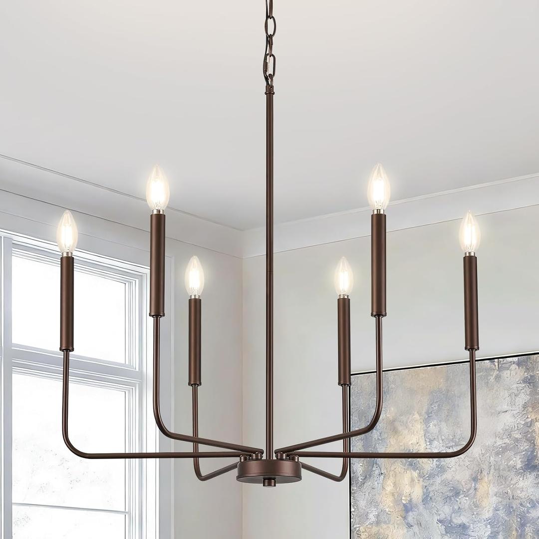 Modern Oil-Rubbed Bronze Chandelier for Dining Room, Metal 6-Light Kitchen Light Fixtures, Farmhouse Candle Hanging Pendant Light for Living Room Entryway Foyer Bedroom (Bulbs Not Included)