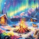 Blueforest 1000 Piece Jigsaw Puzzles for Adults, Northern Lights & Cozy Cabin Winter Bonfire - Challenging Puzzle with Aurora, Wildlife & Hygge Gift-Ready Art (27.5"x19.7")