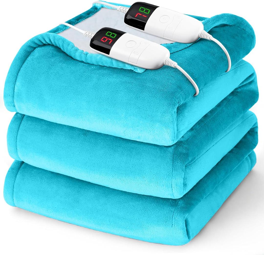 Heated Electric Blanket Queen Size - 84" x 90" Heating Blanket with Dual Control, 10 Heating Levels & 8 Hours Auto Off, Soft Warm Flannel Blanket, Christmas Birthday Gifts for Senior Grandma (Teal)