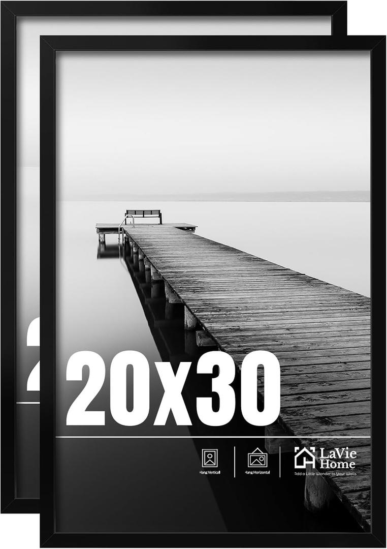 LaVie Home 20x30 Picture Frame 2 Pack, Display Pictures 20 x 30 Poster Frame, 20x30 Black Photo Frame with HD Plexiglass, Display Frame for Vertical or Horizontal, Classic Collection