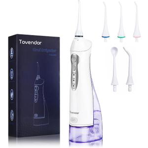 TOVENDOR Electric Water Dental Flosser Teeth Pick, Cordless Flossers Oral Irrigator IPX7 Waterproof 300ML Rechargeable Travel Water Teeth Cleaner with 5 Tips for Home Braces Care Gums Deep Cleaning (Purple)