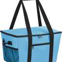 Insulated Grocery Bags with Removable Bottom Board, Zippered Top & Drawstring Expansion, Heavy Duty Reusable Grocery Bags, Collapsible Cooler Bag for Grocery, Shopping, Delivery, Picnic