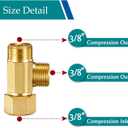 Water Line Adapter Splitter Tee Valve - Brass Dishwasher Toilet Supply Line Connector with 3/8 T Compression Fittings(3/8"-3/8"-3/8", 1 PCS)