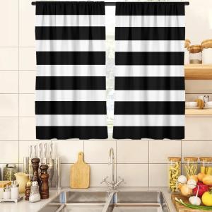 zokyer Black and White Kitchen Curtains Striped Boho Modern Trendy Simple Neutral Small Short 27.5" W x 39" L Window Treatment Tiers for Bedroom Living Room Bathroom 2 Panels Rod Pocket Drapes