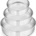 E-far Cake Pan Set of 3 (6 inch/8 inch/9 inch), Stainless Steel Round Layer Cake Baking Pans, Perfect for Birthday Wedding Tier Cake, Non-Toxic & Healthy, Mirror Finish & Dishwasher Safe