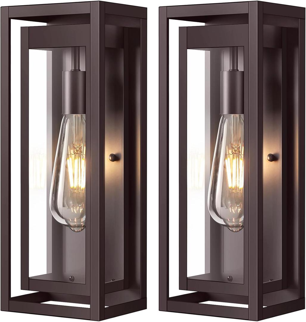 15" Large Oil Rubbed Bronze Outdoor Light Fixture, 2 Pack ORB Outdoor Sconces, Modern Waterproof Wall Lights with Clear Glass Shade for Front Door, Porch, Garage 15" Large Oil Rubbed Bronze Outdoor Light Fixture, 2 Pack ORB Outdoor Sconces, Modern Waterproof Wall Lights with Clear Glass Shade for Front Door, Porch, Garage