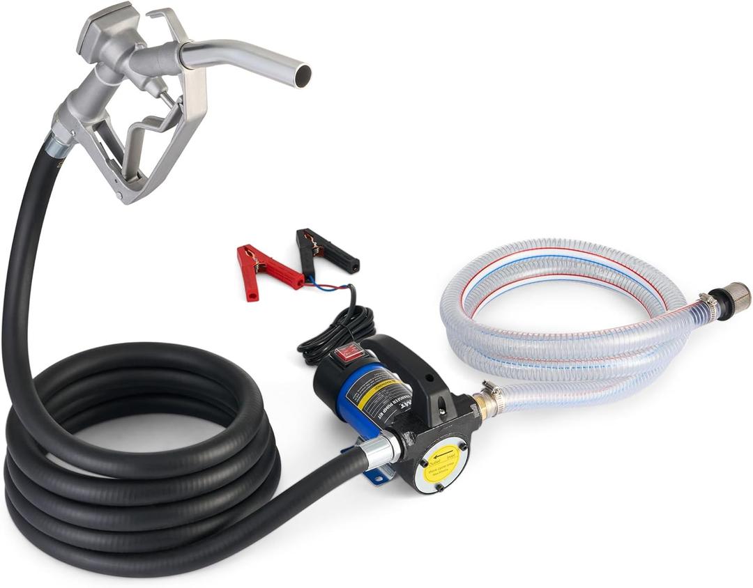 Orion Motor Tech Diesel Transfer Pump, 12 Volt Fuel Transfer Pump with Nozzle Hoses for Transferring Diesel, Kerosene, Self Priming DC Electric Fuel Pump Kit