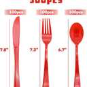 300 Pcs Red Plastic Silverware, Red Plastic Utensils, Disposable Cutlery Heavy Duty, 100 Forks, 100 Spoons, 100 Knives for Birthday, BBQ, Christmas