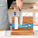 Magnetic Knife Block,Acacia Wood And Resin Kitchen Magnetic Knife HolderEquipped with strong magnets,Multifunctional Double Side Knife Storage Organizer for Kitchen Counter Gifts for new home