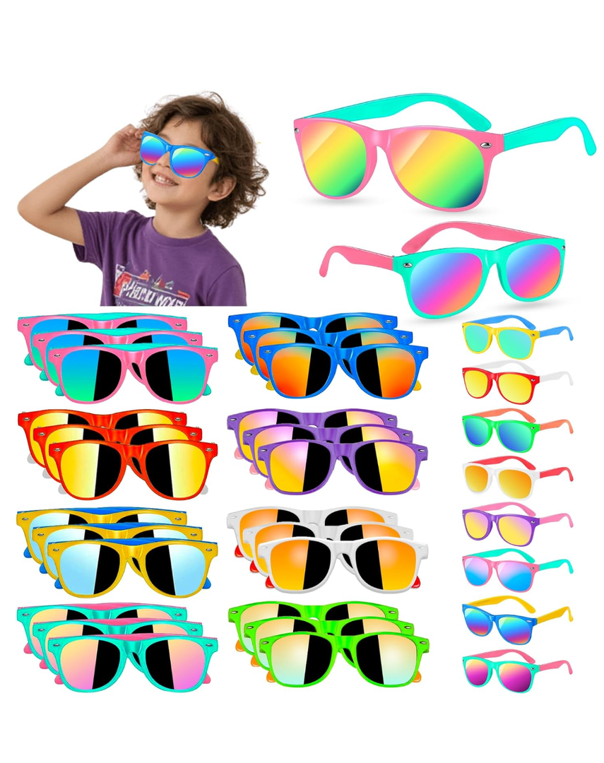 24Pack Kids Sunglasses Bulk Party Favors for Kids 4-8 Neon Toddler Sunglasses Goodie Bag Stuffer Summer UV400 Protection Classroom Prizes Outdoor Pool Birthday Party Supplier End Of Year Student Gifts
