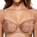 Wingslove Women's Sexy Lace Bra Sheer Balconette Bralette See-Through Bras Embroidered Unlined Underwire (Beige)