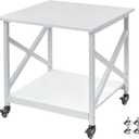 Fannova 23.6 x 23.6 Inches Large Printer Stand, 2 Tier Square Printer Table with Storage Shelf for Home Office, Multi-use Rolling Cart with Wheels for Laser, 3D Printer and Mini Fridge - White