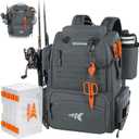 KastKing Bait Boss Fishing Tackle Backpack with Rod Holders-4 Tackle Boxes-Rain Cover,Storage for Fishing Gear, 45L