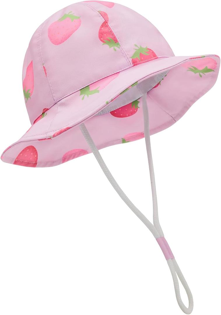 Durio UPF 50+ Baby Sun Hat - Wide Brim Beach Bucket Hats for Infant Girls 0-4T, Outdoor Summer Hat for Newborn to Toddler (Pink, L)