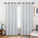 DriftAway Farmhouse Linen Blend Blackout Curtains 84 Inches Long for Bedroom Vertical Striped Printed Linen Curtains Thermal Insulated Lined Treatments for Living Room 2 Panels W40 x72 x 2 Navy