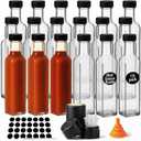 WERTIOO Hot Sauce Bottles 18-Pack 8.5oz Glass Bottles with Lids - Square Hot Sauce Containers for Homemade Chili Oil, Vinegar, BBQ - Empty for Liquid Storage & Gifting, Clear (Leakproof)