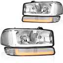 LED DRL Headlight, Headlights Assembly Kit Compatible with 1999-2007 GMC Sierra/1999-2006 GMC Yukon, Fits 2007 Classic Models ONLY Headlight Replacement Headlamp Chrome Housing Clear Reflector