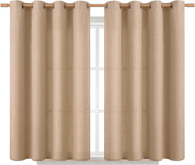 BGment Short Curtains for Bedroom,54 inch Length Faux Linen Curtains for Small Window Grommet Non-See Through Privacy Light Filtering Burlap Textured Kitchen Window,2 Panels,52 x 54 Inch,Tan