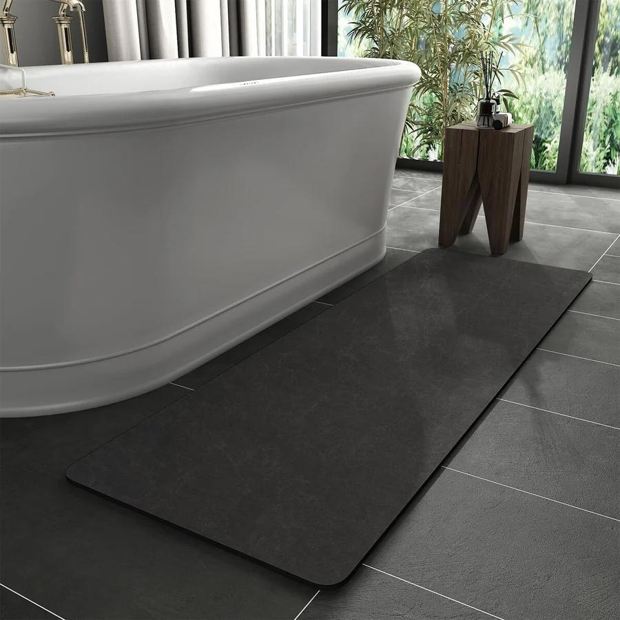 Bath Mat Rug-Rubber Backing Non Slip Quick Dry Absorbent Thin Bathroom Rugs Fit Under Door-Faux Suede Surface Bathroom Floor Mats-Shower Rug for in Front of Bathtub Shower Black 24"x 70"