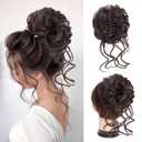 Claw Clip Messy Bun Hair Pieces for Updos Wavy Curly Bun Extensions Tousled Updo Messy Bun Hair Piece (Dark Brown)