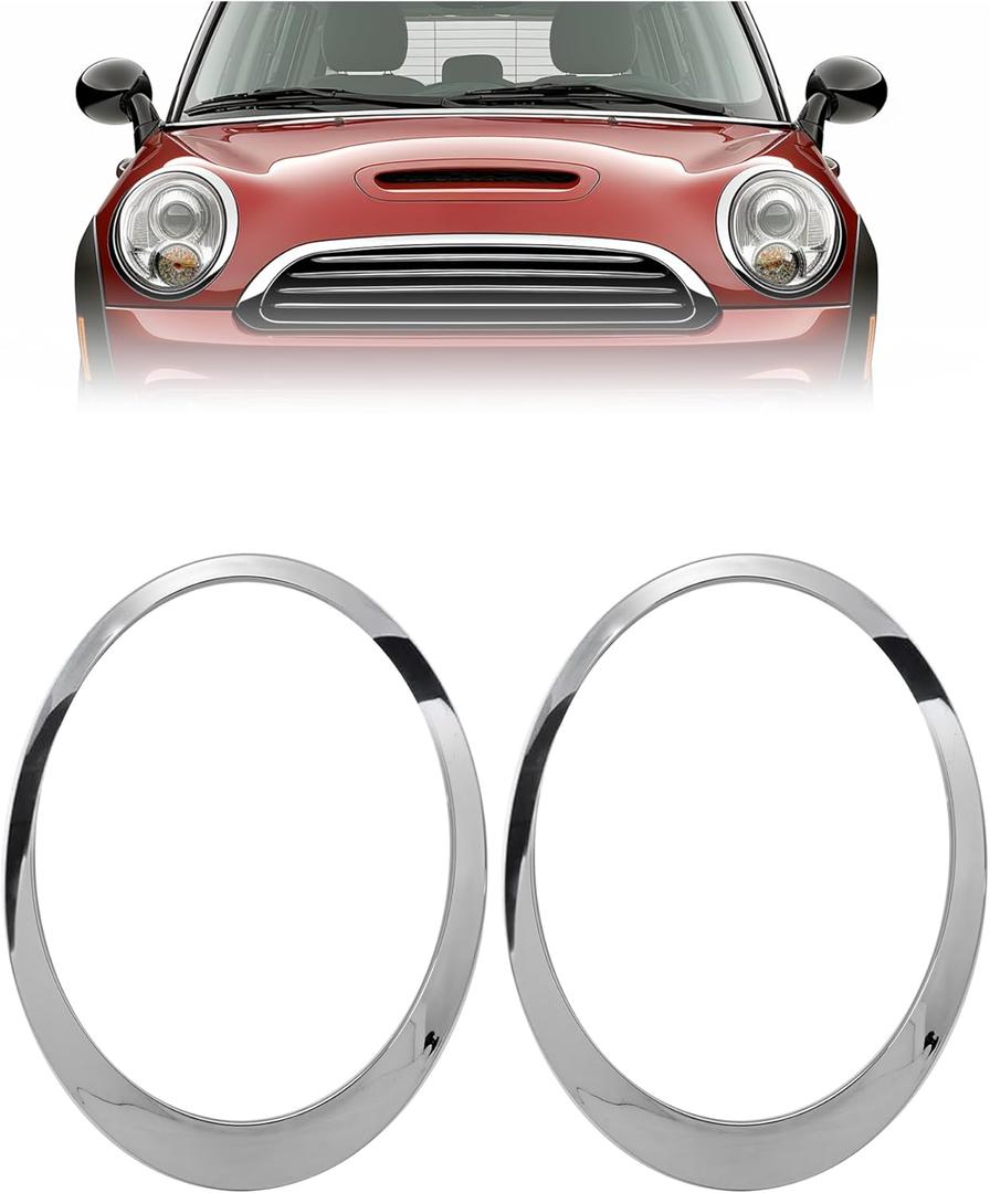 HECASA Pair Headlight Bezel Headlamp Trim Ring Compatible with 2007-2015 Mini Cooper R55 R56 R57 R58 R59 S Clubman Hatchback Convertible Coupe Roadster Front Headlamp Door Silvery Left&Right Side