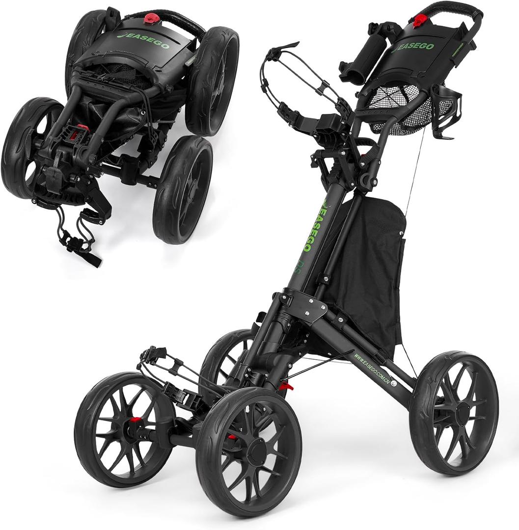 EASEGO Golf Push Cart 4 Wheel : Golf Walking Carts with Phone Holder/Cup Holder/Umbrella Holder/Foot Brake/Cooler Basket 4 Wheel Superlite Golf Pull Cart All-Terrain Golf Caddy Carts, 30.31 Inch