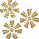 Briful 12" Wall Dcor Pack of 3 Metal Gold Windmill Radial Plate Wall Art Modern Accent Hanging Wall Decorations For Home Office Living Room Wall Sculptures