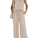 ANRABESS Women's 2 Piece Linen Lounge Set Casual Matching Pants Jumpsuit Summer Beach Travel Vacation Trendy Outfits, M