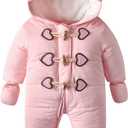 Simplee kids Baby Infant Boys Girls Snowsuit Winter Hooded Footed Warm Jumpsuit Outerwear with Gloves for 3-24 Months (6-9 Months, A-pink)
