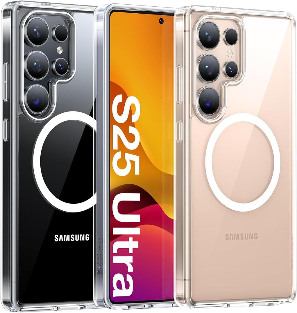 TORRAS Magnetic Shockproof for Samsung Galaxy S25 Ultra Case, [Fit for MagSafe][4X Military Grade Protection][Anti-Yellowing] Magnetic Slim Clear Case for Samsung S25 Ultra Case, Diamond Clear