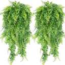 Artificial Plants Faux Hanging Plant Fake Boston Ferns Vines Plastic Artificial Hanging Plants for Homes Decoration (2 PCS)