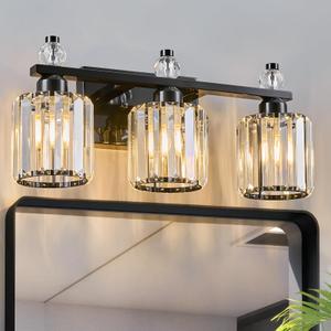 FDPBY Bathroom Vanity Lights 3-Light Modern Crystal Vanity Light Chrome Bathroom Light Fixtures Over Mirror Crystal Bathroom Vanity Lighting Fixtures